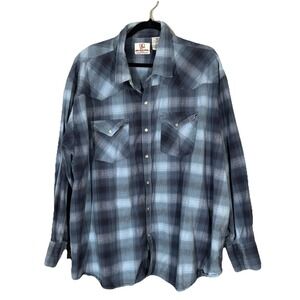 Real Work Wear Shirt Mens 4XL Blue Plaid Western Long Sleeve Button Up Casual